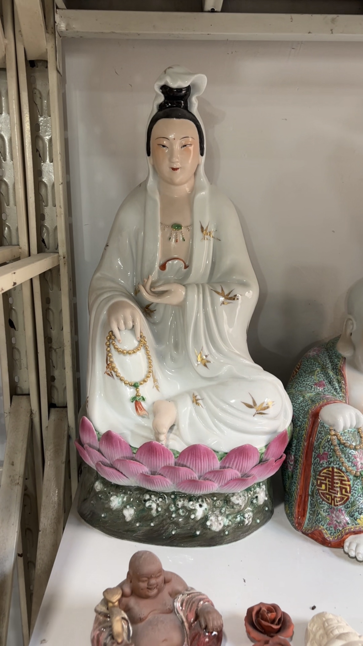 景德镇陶瓷南海观音菩萨佛像家用供奉客厅摆件坐莲观世音菩萨60cm