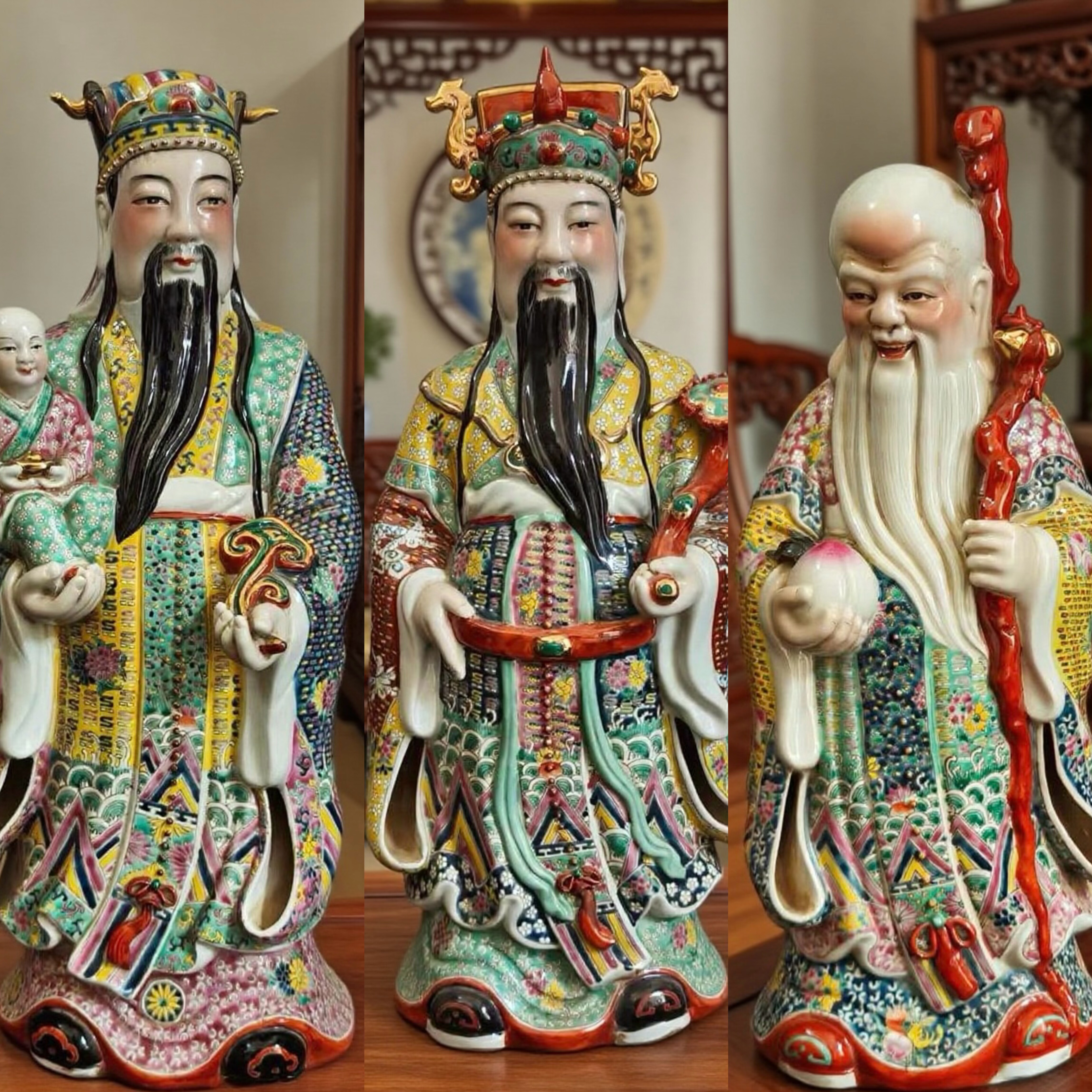 福禄寿三星陶瓷人物摆件手工粉彩雕塑瓷乔迁贺寿礼品家用佛像50cm