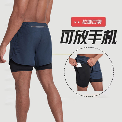 跑步短裤男带内衬双层裤子