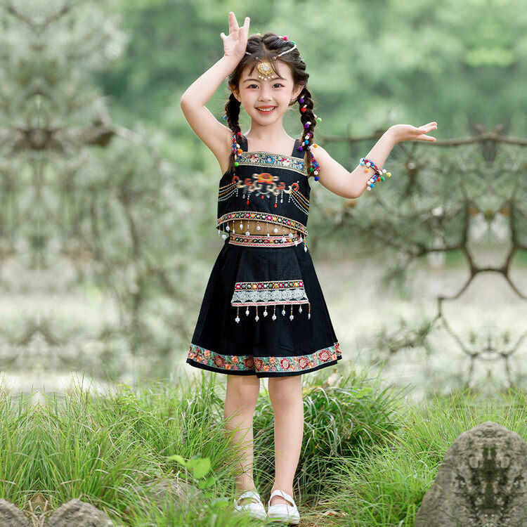 傣族儿童服装女童夏季民族风哈尼套装儿童女孩夏款西域风裙子汉服