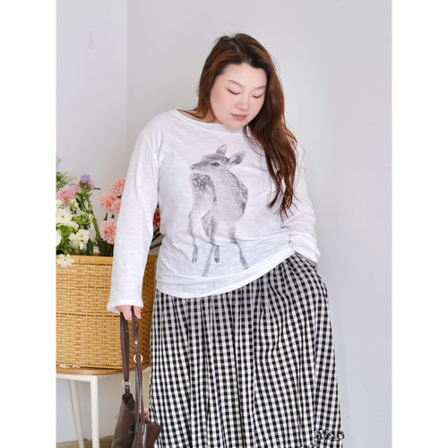 zooobaby03/25韩系慵懒风印花长袖T恤女微透宽松上衣大码T恤长袖