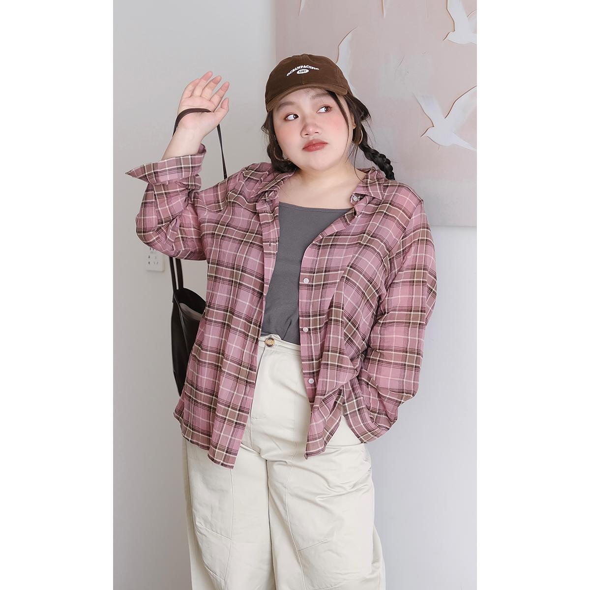 ZOOOBABY02/05晚八点早春 韩系薄款复古格子衬衫女宽松休闲上衣