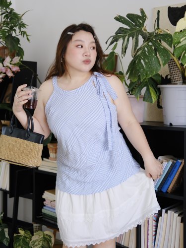 zooobaby06/28韩系休闲时尚格子系带无袖拼接连衣裙子