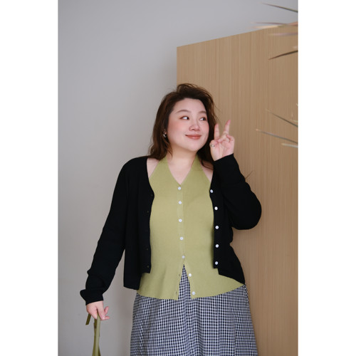 zooobaby03/18早春韩系简约百搭撞色显瘦V领假两件针织开衫上衣