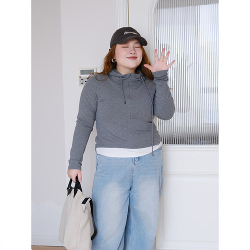 zooobaby01/04韩系简约连帽长袖卫衣女显瘦百搭假两件上衣