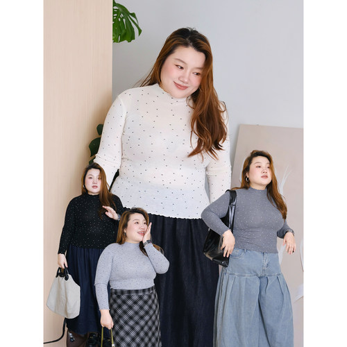 zooobaby10/14韩系简约波点高弹半高领长袖显瘦打底衫上衣