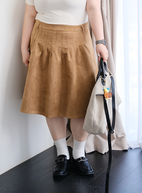 zooobaby01/22韩系高腰显瘦a字裙中长款麂皮百褶裙子