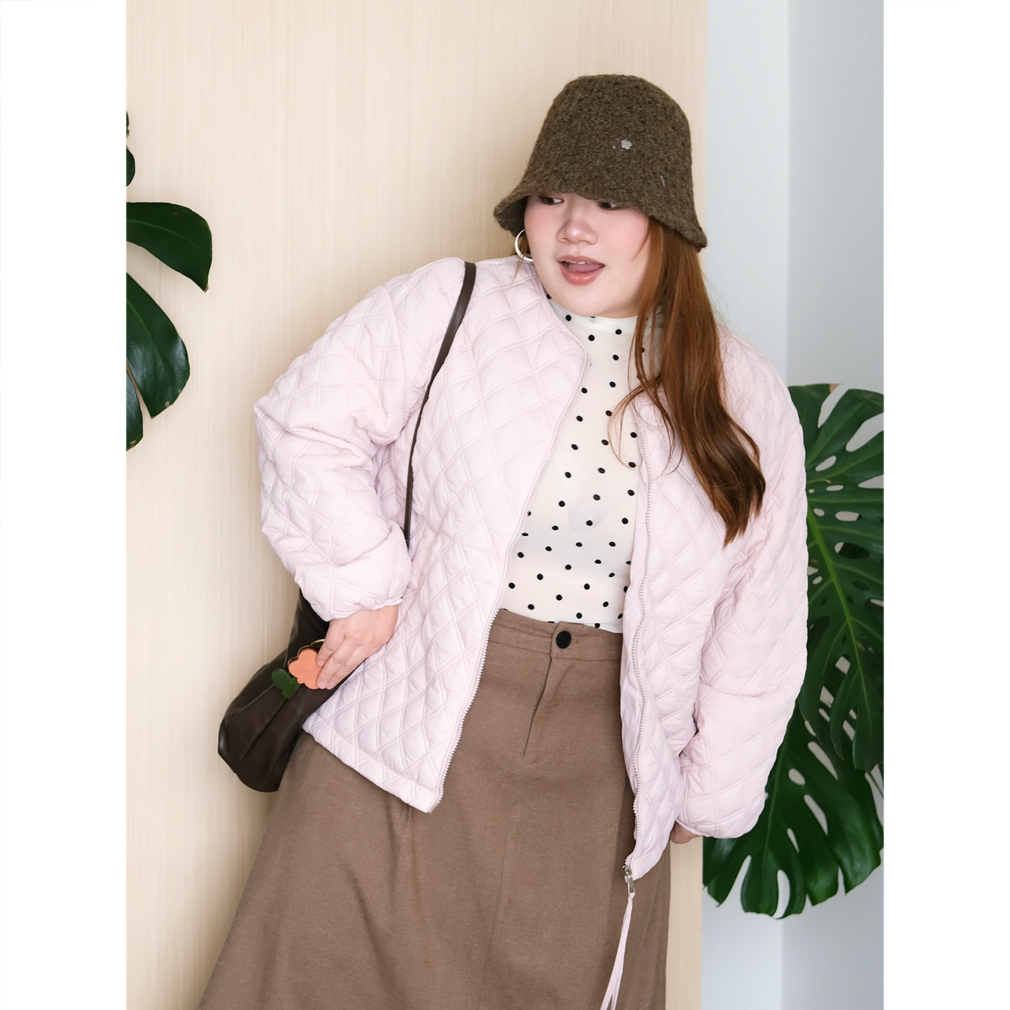 zooobaby11/09韩系简约菱格圆领纯色百搭显瘦棉服外套