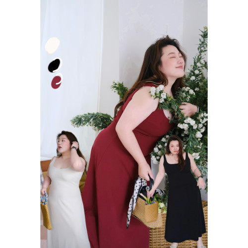 zooobaby03/18法式U领简约百搭显瘦无袖背心连衣裙女气质长裙