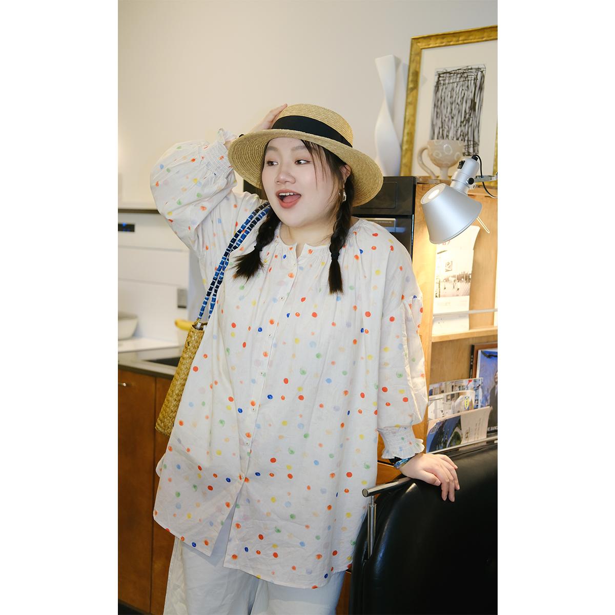 zooobaby02/21晚八点 早春轻复古彩色波点宽松衬衫裙连衣裙