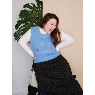 zooobaby11 09韩系简约彩色毛球百搭趣味针织马甲女显瘦上衣