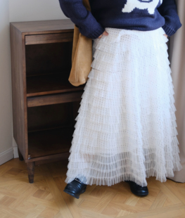 zooobaby01/04韩系简约网纱蛋糕裙女显瘦百搭中长款裙子