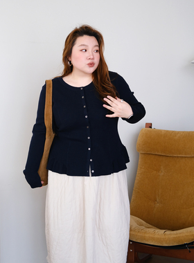 zooobaby01/22韩系胖mm早春荷叶边圆领高腰显瘦开衫针织衫上衣