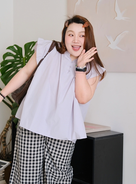 zooobaby05/28韩系简约气质荷叶边衬衫女宽松显瘦短袖上衣小衫