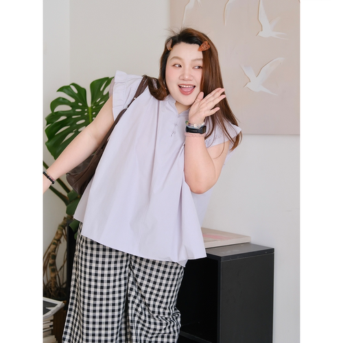 zooobaby05/28韩系简约气质荷叶边衬衫女宽松显瘦短袖上衣小衫