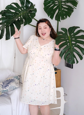 zooobaby05/28法式温柔风晕染v领泡泡袖连衣裙女收腰显瘦裙子
