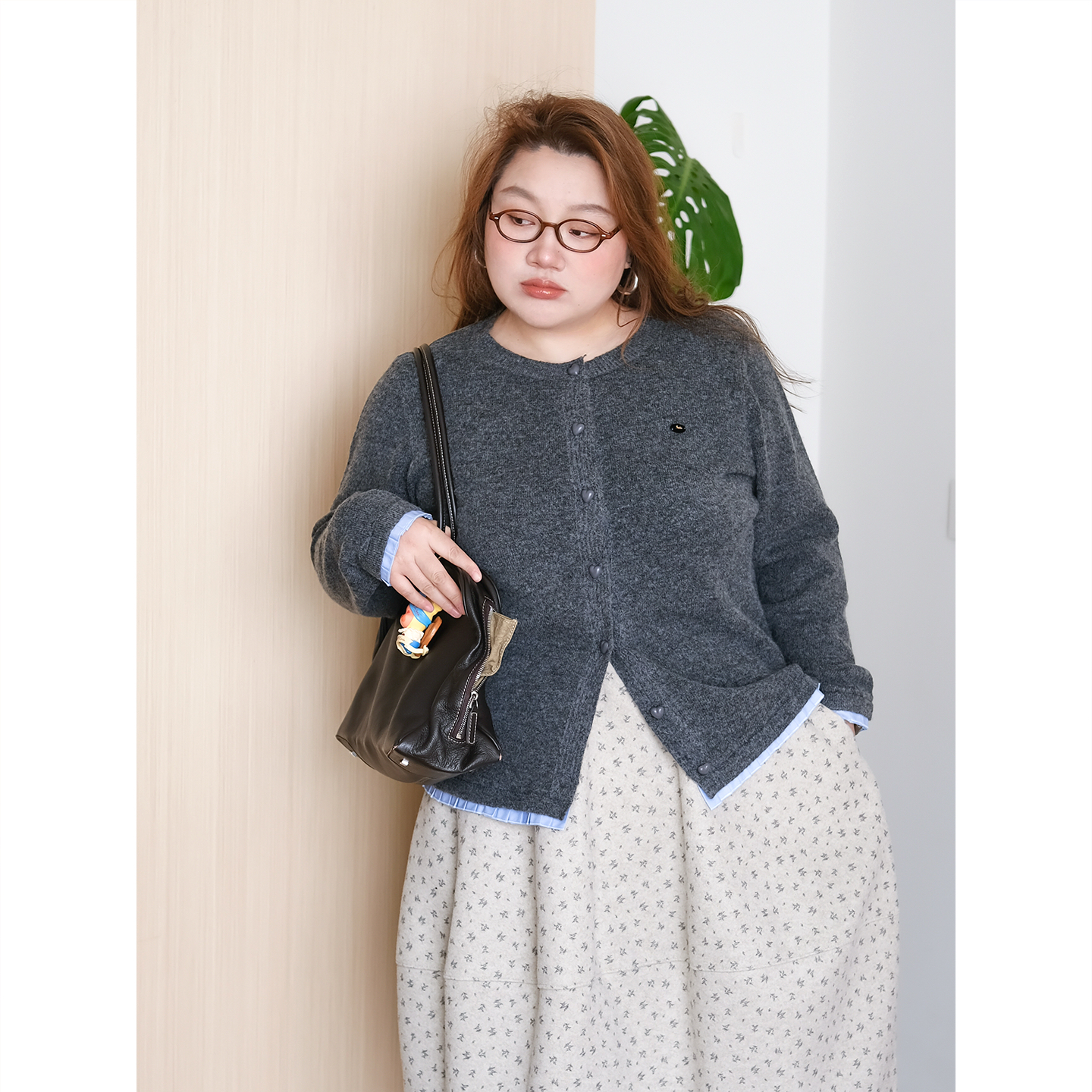 zooobaby11/24韩系简约圆领针织开衫拼接女显瘦上衣