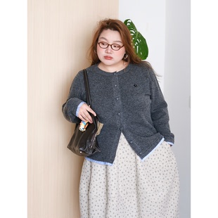zooobaby11 拼接女显瘦上衣 24韩系简约圆领针织开衫