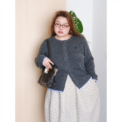 zooobaby11/24韩系简约圆领针织开衫拼接女显瘦上衣