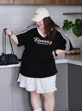 zooobaby04/03晚八点 美式复古v领宽松休闲短袖T恤