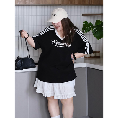 zooobaby04/03晚八点 美式复古v领宽松休闲短袖T恤