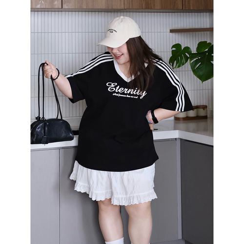 zooobaby04/03晚八点 美式复古v领宽松休闲短袖T恤