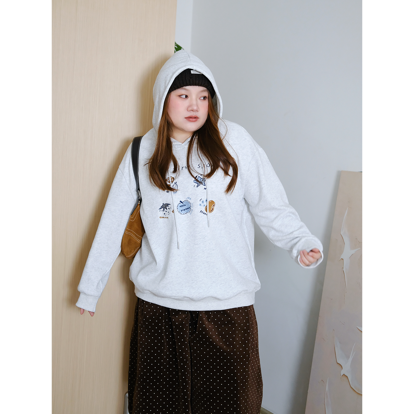 zooobaby10/20韩系简约连帽加绒卫衣女宽松显瘦百搭上衣