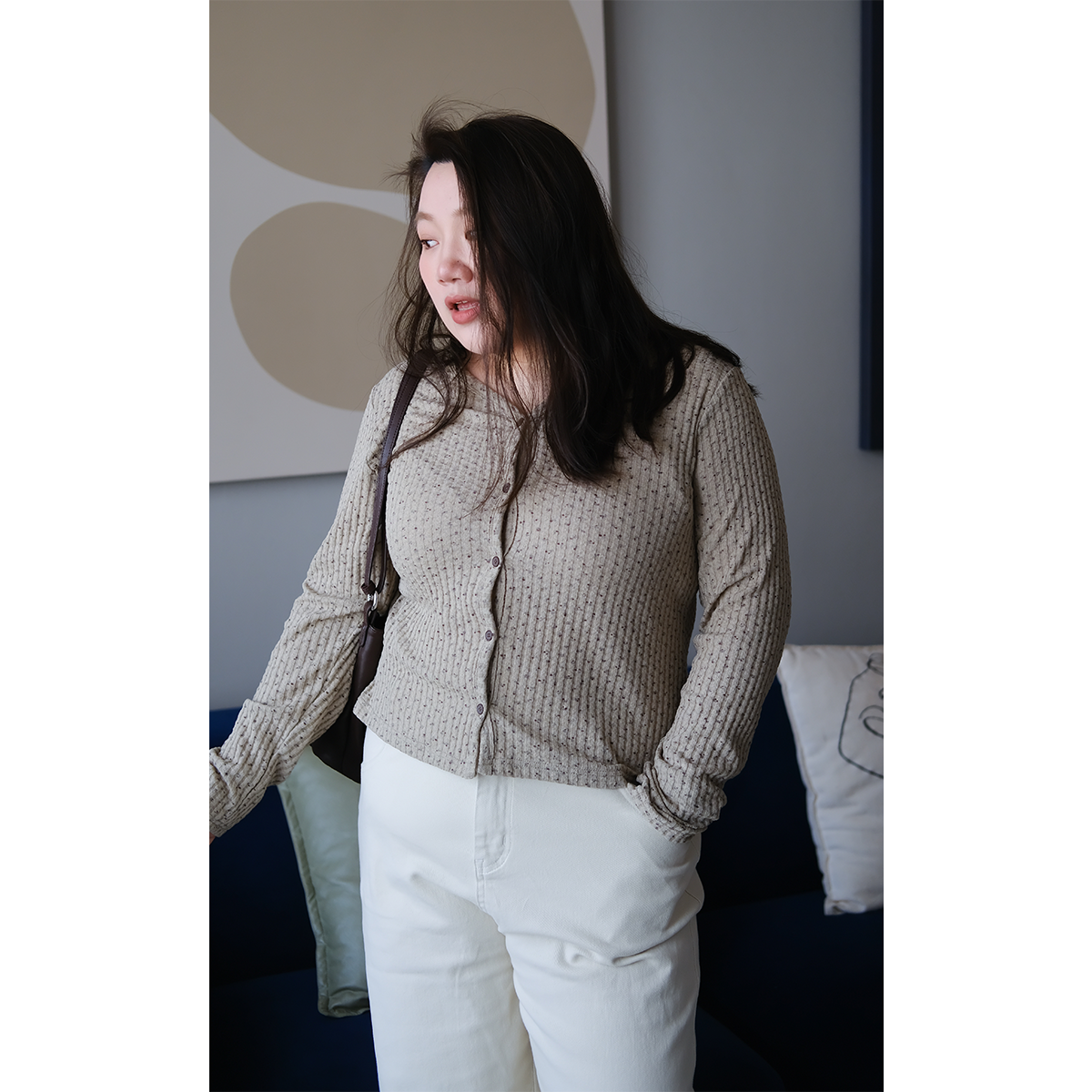 zooobaby03/03晚八点 早春韩系纯色碎花针织开衫上衣女V领显瘦