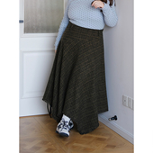 zooobaby01 04韩系简约格子不规则半身裙女显瘦百搭A字裙长裙