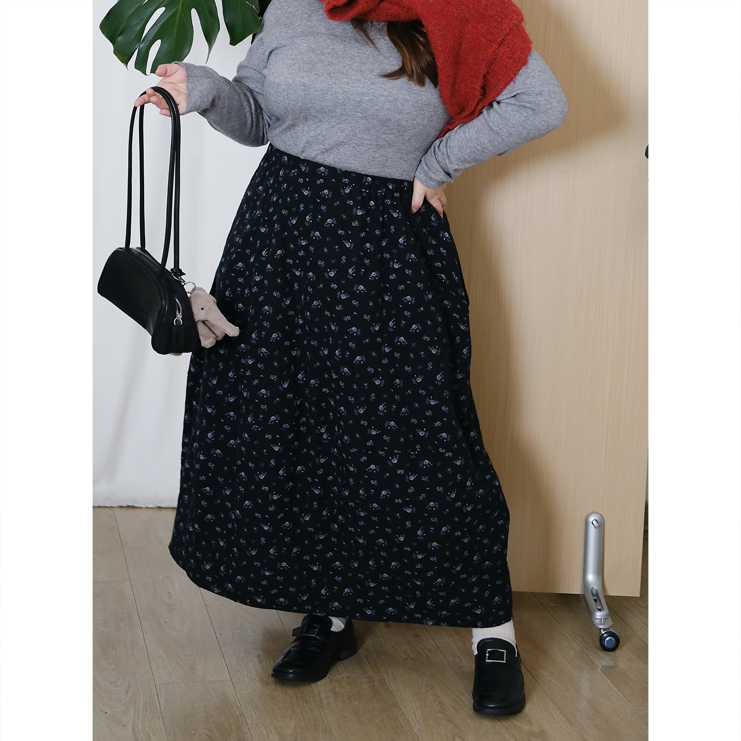 zooobaby11/09韩系简约碎花松紧腰半身裙女中长款A字裙