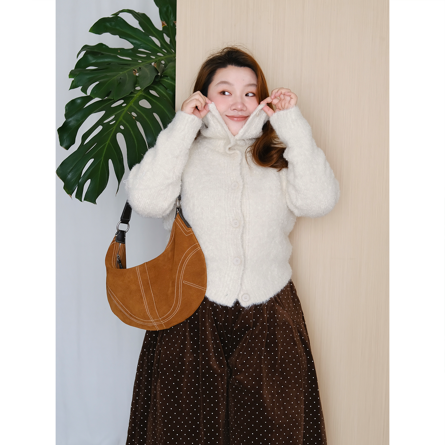 zooobaby11/09韩系简约高领针织开衫女显瘦毛衣外套