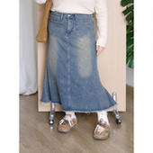 zooobaby10 14韩系简约毛边牛仔半身裙女辣妹a字中长裙复古鱼尾裙