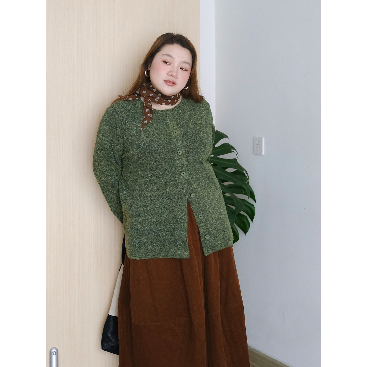 zooobaby11/09韩系简约圆领中长款针织开衫女显瘦上衣