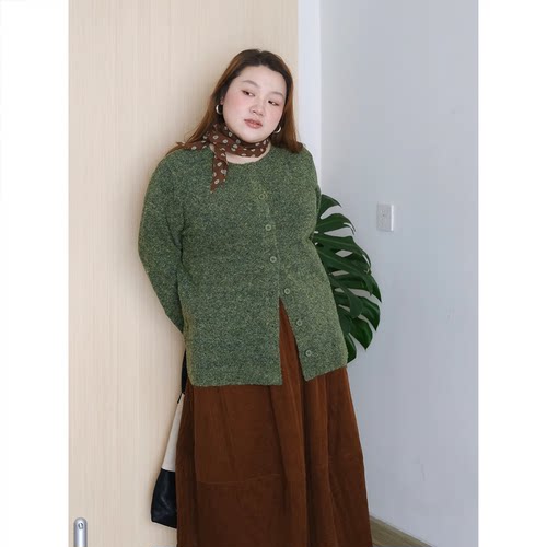 zooobaby11/09韩系简约圆领中长款针织开衫女显瘦上衣