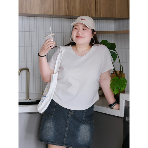 zooobaby04/14韩系v领正肩显瘦百搭纯色T恤短袖上衣