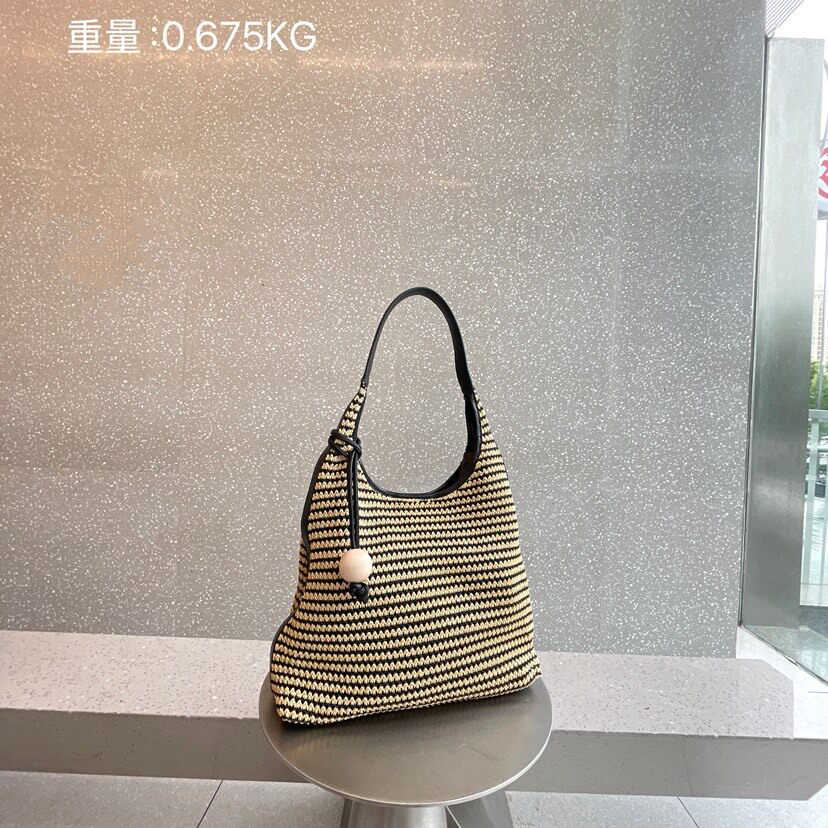 新款彩虹条草编包时尚单肩手拎托