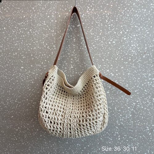 卡雷朵撞色牛皮镂空编织托特包