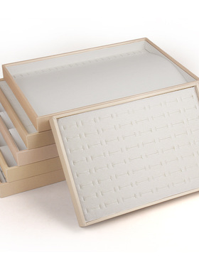 时尚白色PU皮金边拉丝耳钉手镯项链戒指吊坠珠宝饰品收纳展示盘