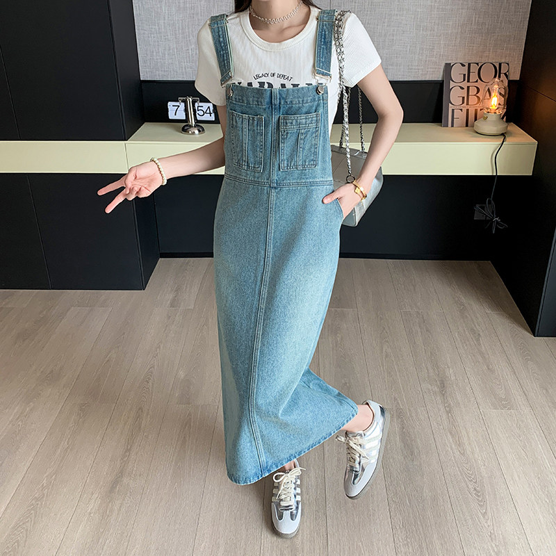 减龄休闲牛仔背带裙女中长款2025新款连衣裙韩版宽松显瘦吊带裙子