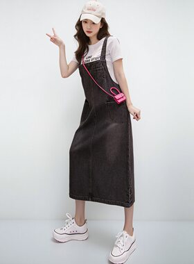 牛仔背带裙女秋季大码胖mm宽松显瘦中长款a字微胖遮肉休闲连衣裙