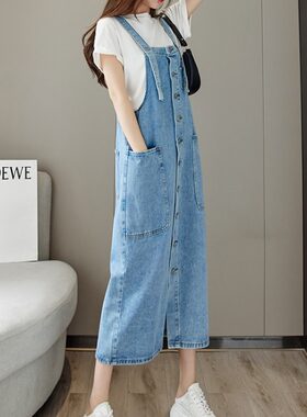 胖mm牛仔背带裙2026春夏款宽松显瘦长款过膝减龄洋气吊带连衣裙女