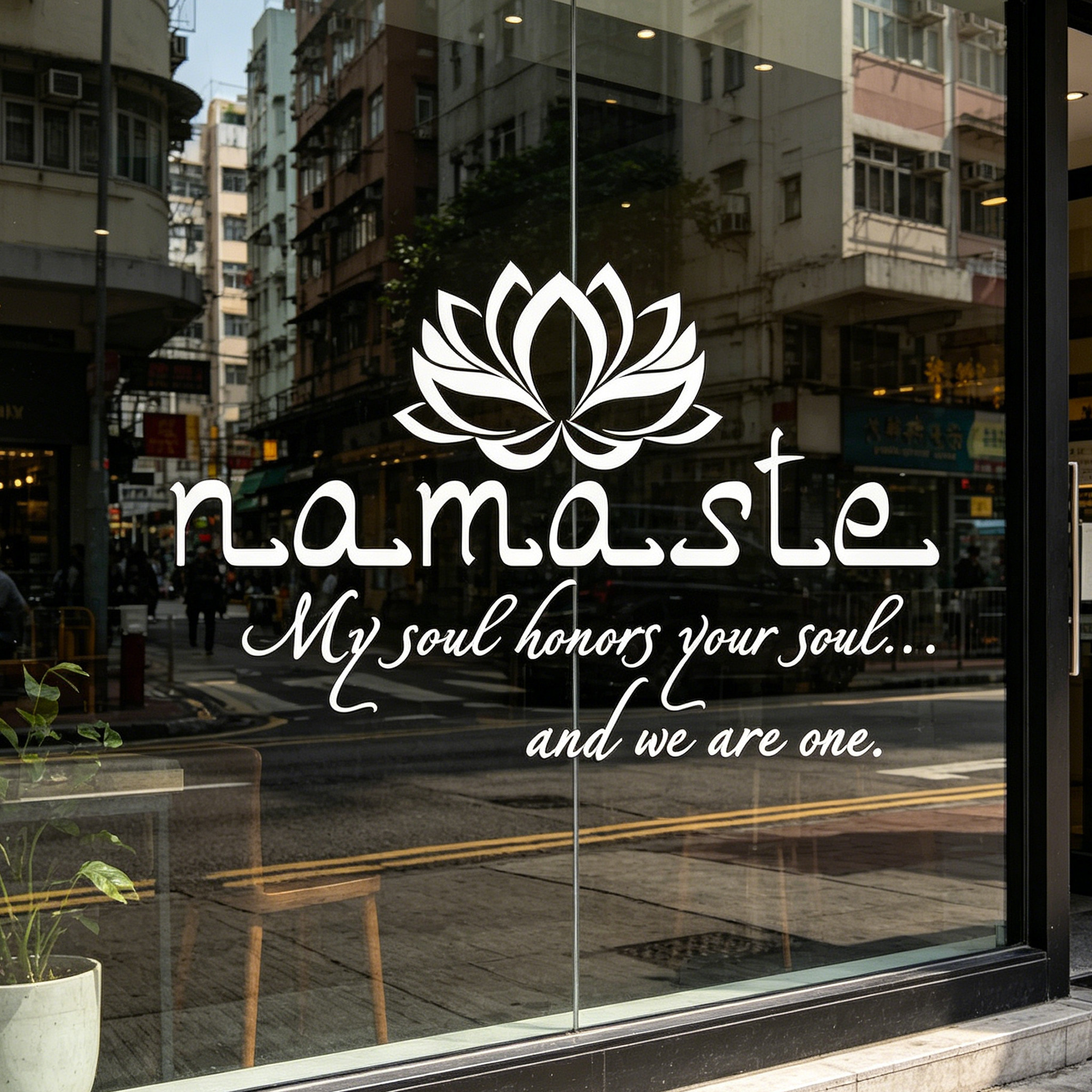 瑜伽莲花NAMASTE英文墙贴玻璃门