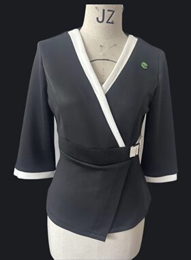 美容院工作服 春夏养生馆SPA气质套装足疗足浴高端弹力技师服上衣