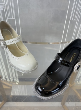 Cimior意大利设计师女鞋  26早春软漆皮钻跟圆扣玛丽珍  CS26045