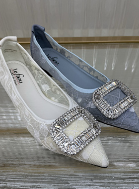 新品上架 正品法国乐芙女鞋/LE FAOU 平底方扣水钻 L232015