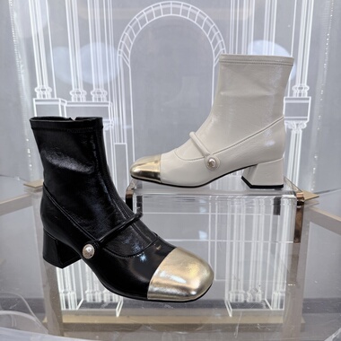 Cimior意大利女鞋 Miu系时尚粗跟拼接羊皮女靴吊牌3280 CA25149