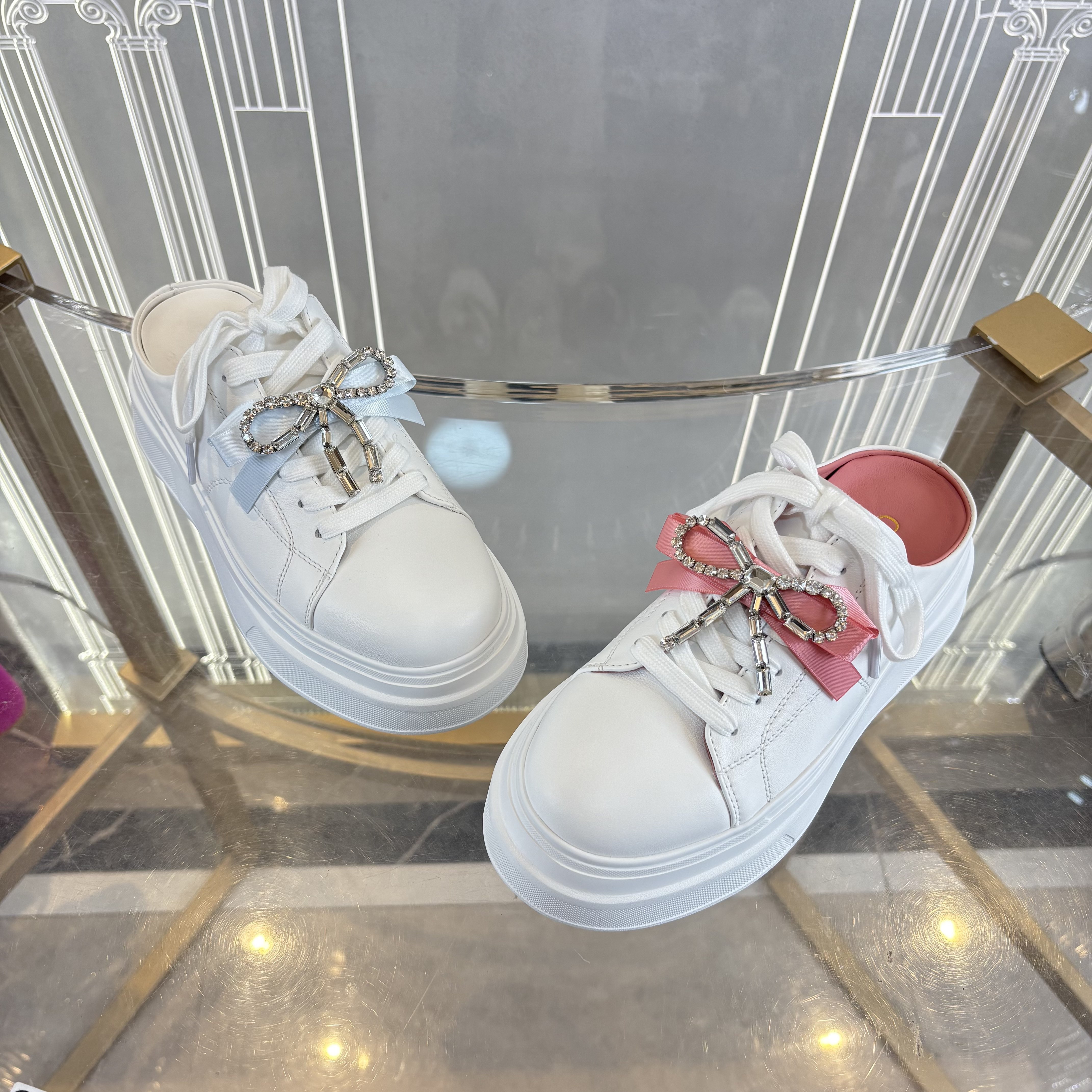 Cimior意大利设计师女鞋26年水钻蝴蝶结厚底小白鞋半拖 CM26190