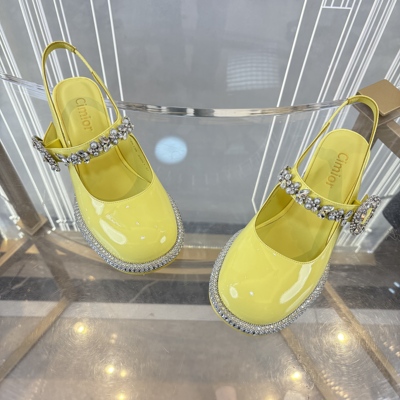 Cimior意大利设计师女鞋26早春黄色漆皮钻跟后空玛丽珍CS26135