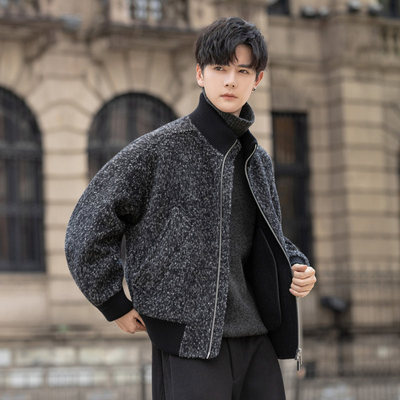 毛呢外套男2025新款秋冬季休闲高端短款双面呢子羊毛大衣立领夹克