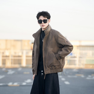 潮牌复古加厚高级感白鸭绒外套上衣痞帅气 冬季 美式 PU皮羽绒服男款